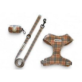 Pack Patitas Cuadros Arnés + Correa + Portabolsas Collar, Correa y Arnes Perro Patitas&co