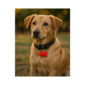 My Family Chapa Basic Hueso Rojo de Aluminio Collar, Correa y Arnes Perro Patitas&co